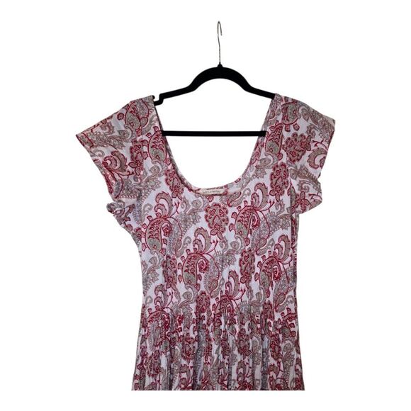 SOFT SURROUNDINGS Kara Dress Red Cream Paisley Tiered Maxi Dress Cap L Large - Picture 4 of 9